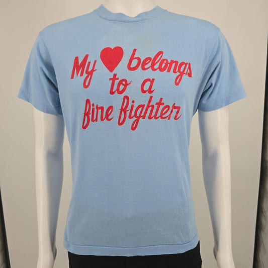Vintage 1980s Screen Stars My Heart Belongs to a Fire Fighter T-Shirt (M)