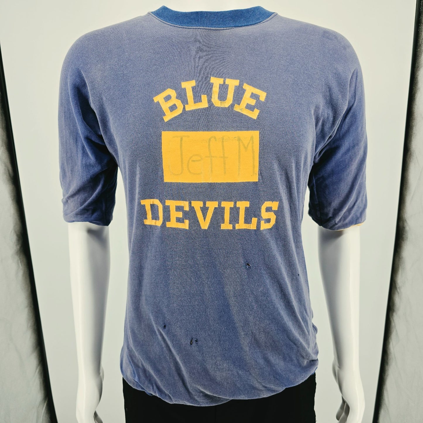 Distressed Vintage 1960s Blue Devils Jeff M Reversible Gym/P.E. T-Shirt (M)