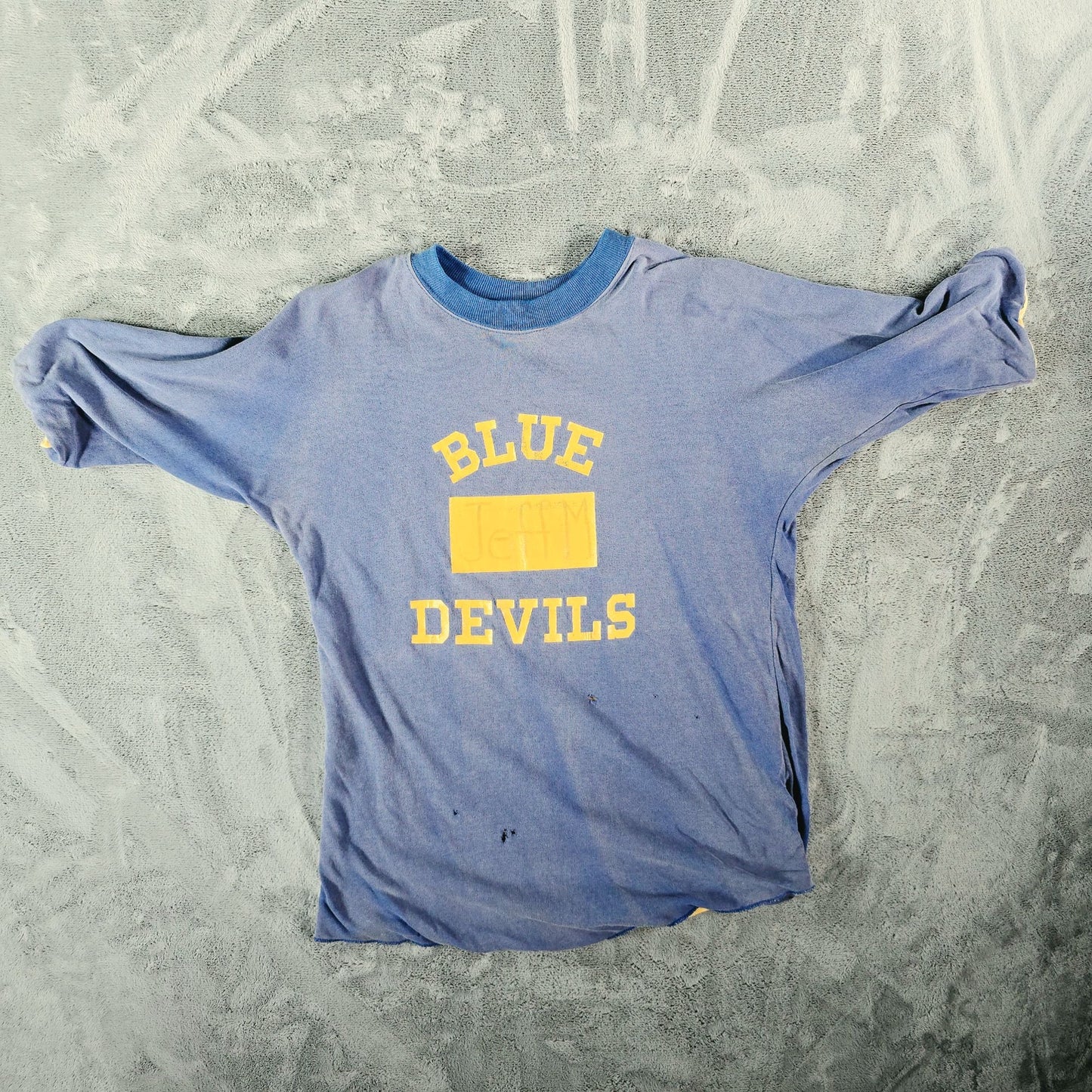 Distressed Vintage 1960s Blue Devils Jeff M Reversible Gym/P.E. T-Shirt (M)