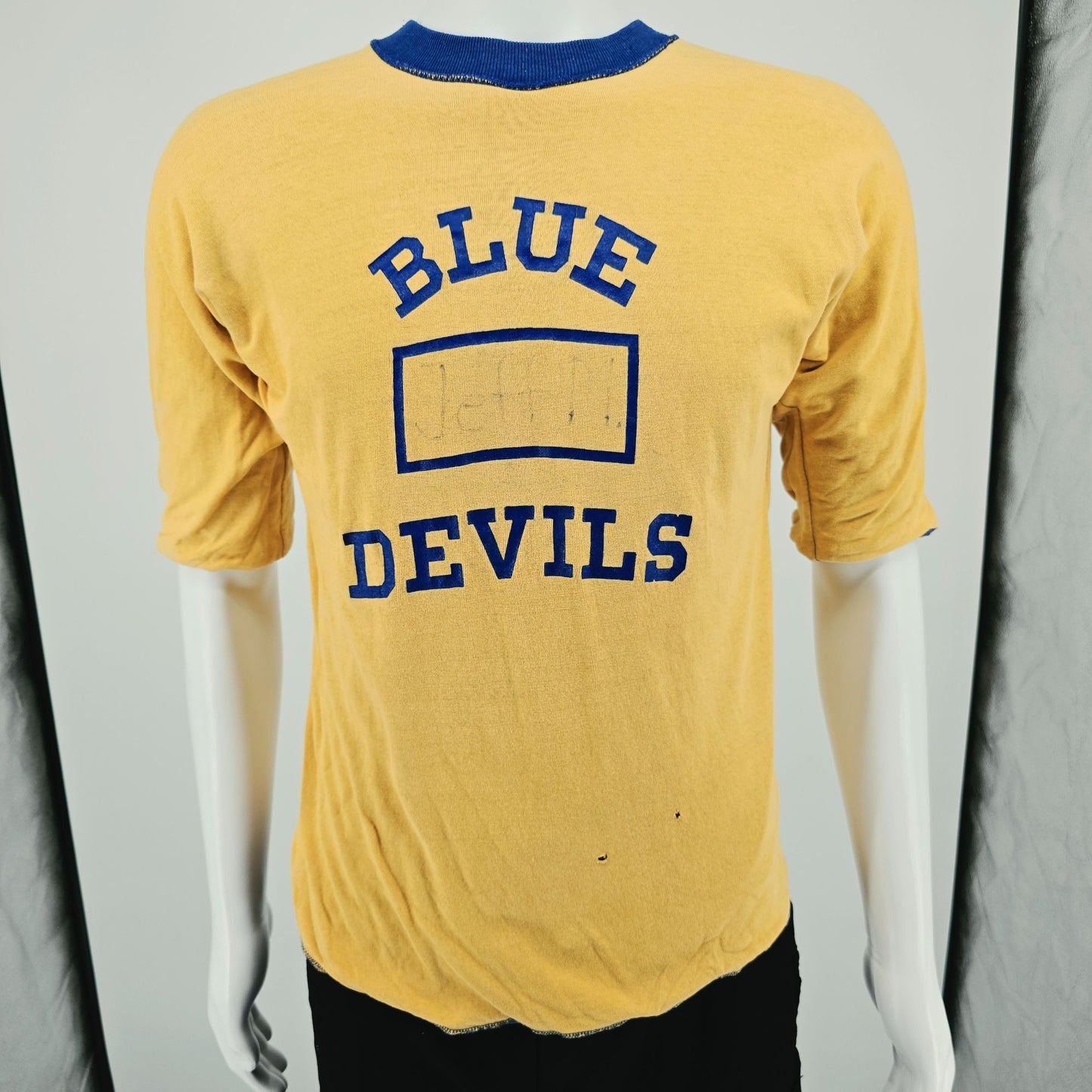 Distressed Vintage 1960s Blue Devils Jeff M Reversible Gym/P.E. T-Shirt (M)