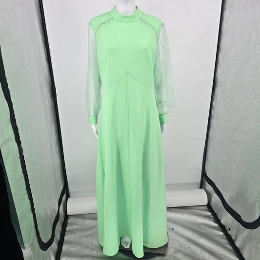 Vintage 1970s Montgomery Ward Seafoam Green Maxi Dress Evening Gown (L)