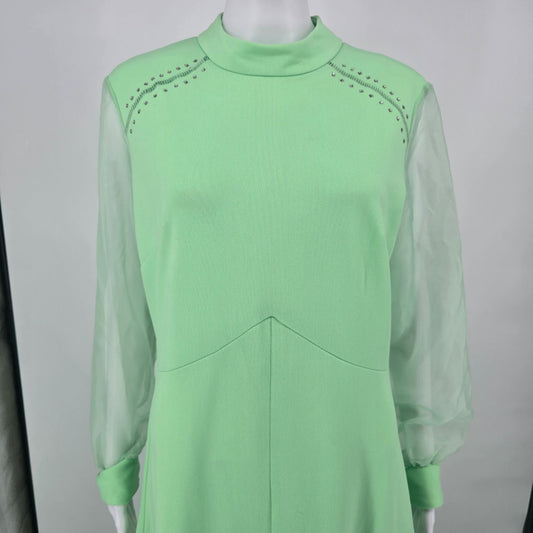 Vintage 1970s Montgomery Ward Seafoam Green Maxi Dress Evening Gown (L)