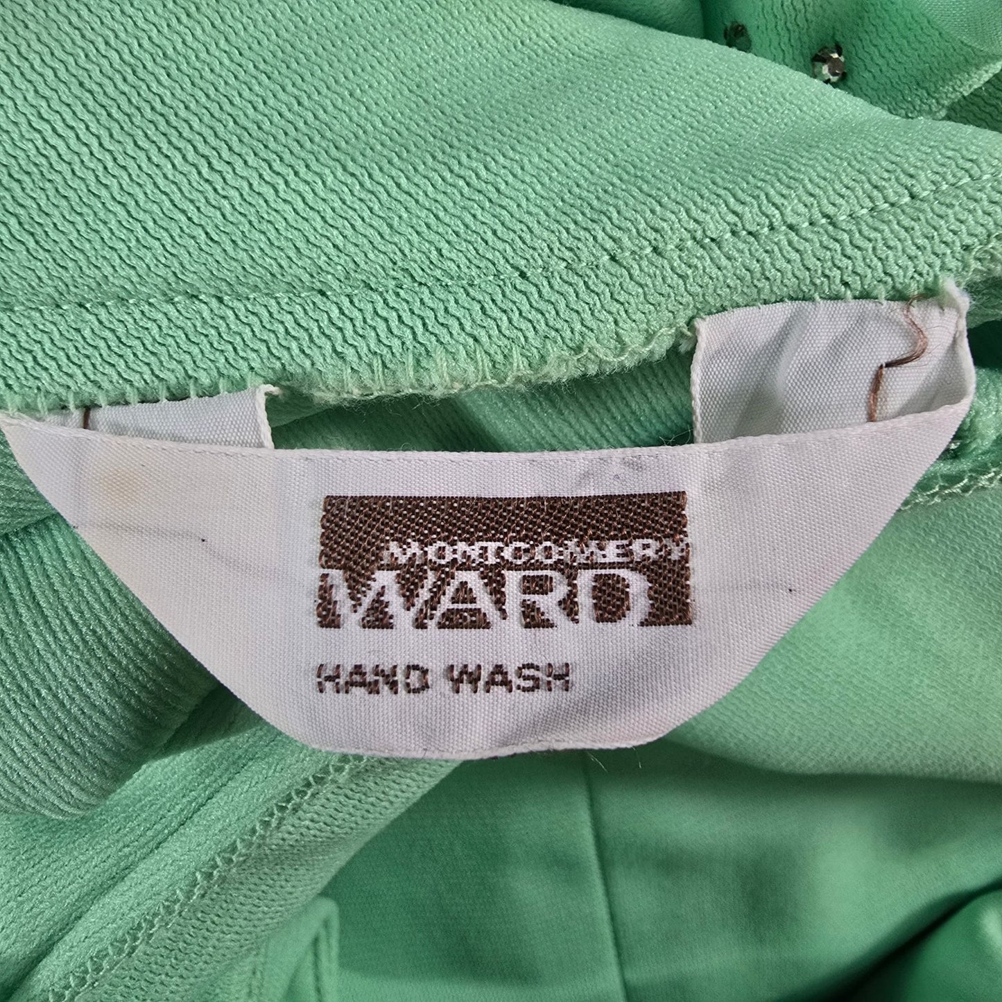 Vintage 1970s Montgomery Ward Seafoam Green Maxi Dress Evening Gown (L)