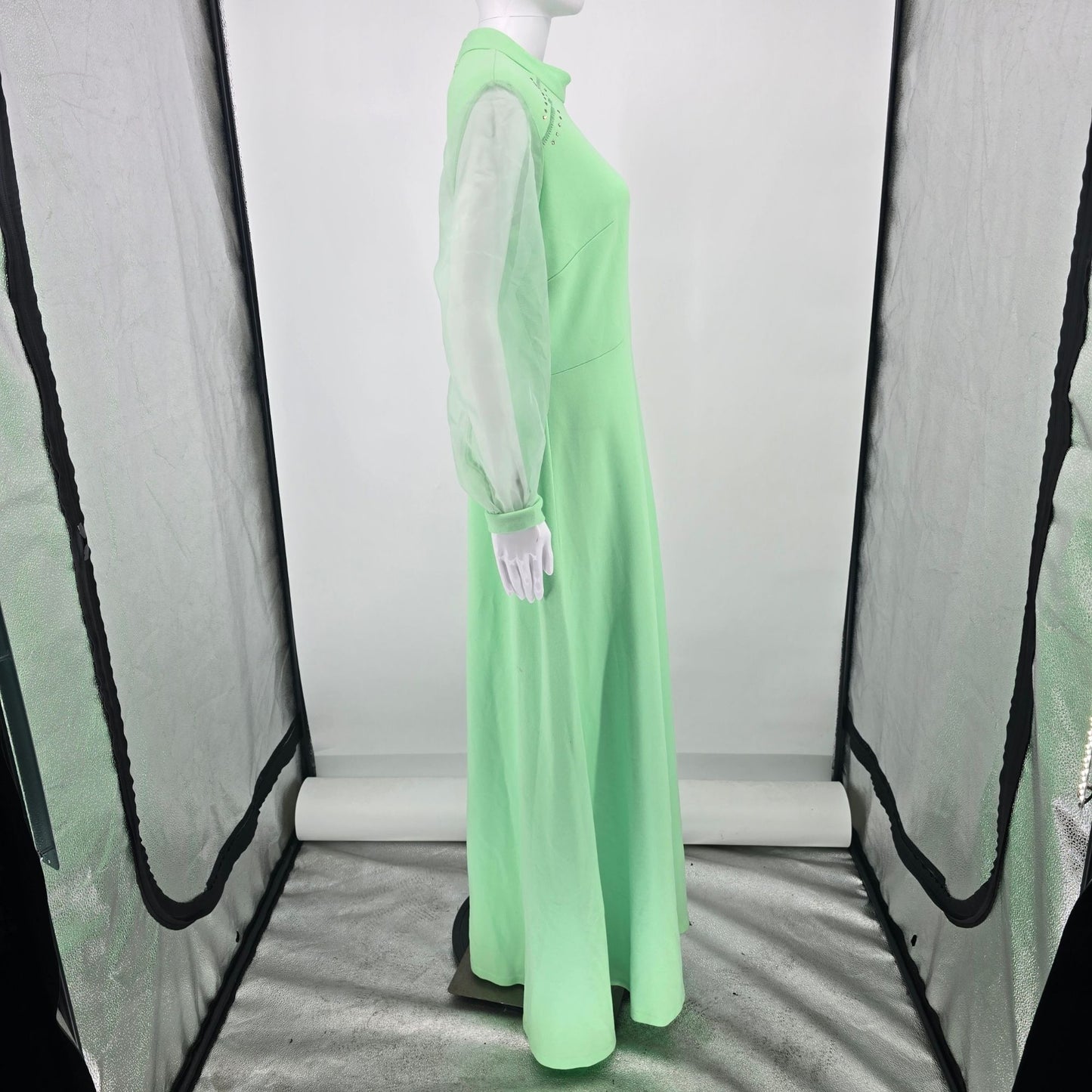 Vintage 1970s Montgomery Ward Seafoam Green Maxi Dress Evening Gown (L)