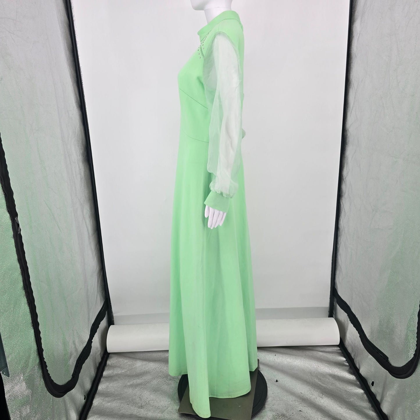 Vintage 1970s Montgomery Ward Seafoam Green Maxi Dress Evening Gown (L)