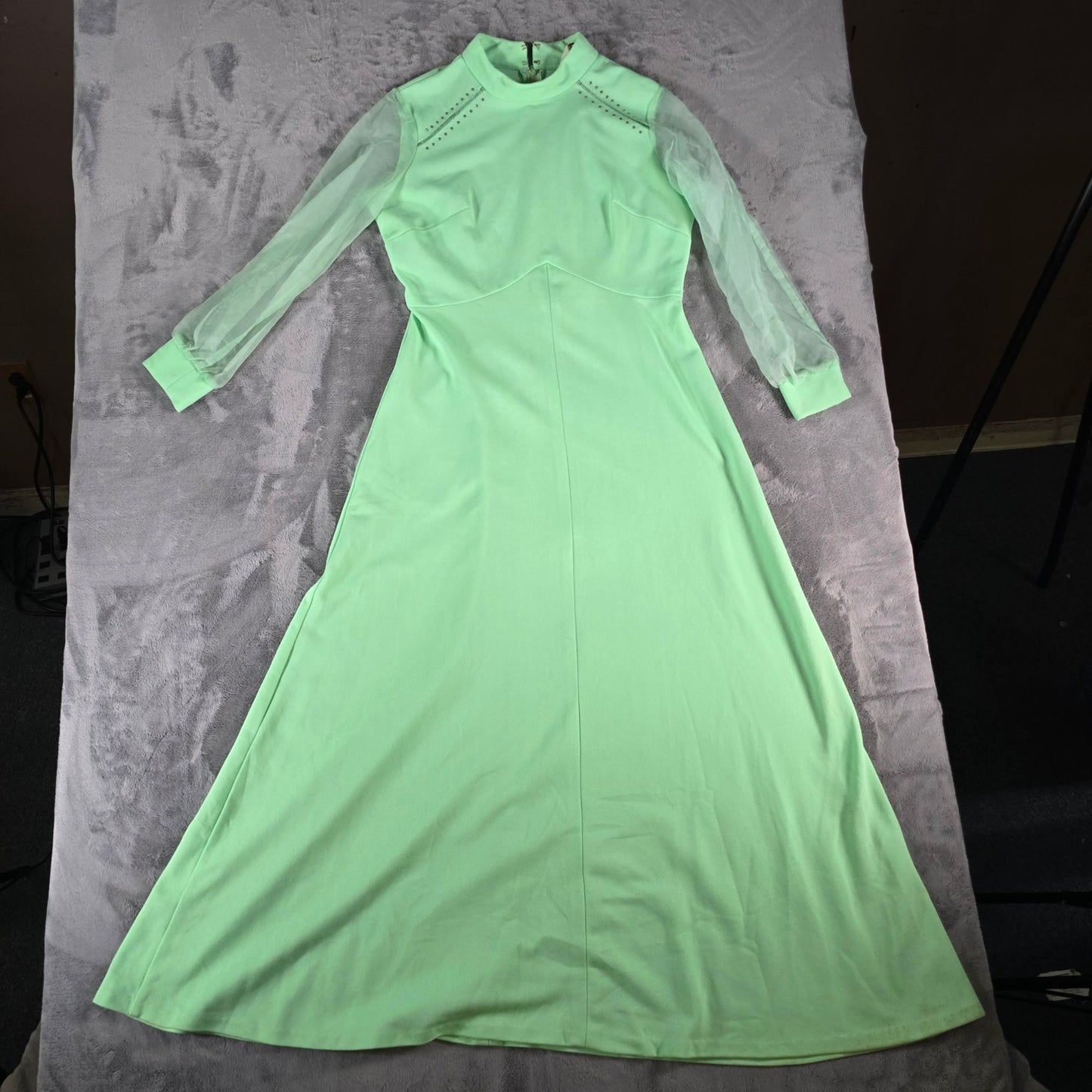 Vintage 1970s Montgomery Ward Seafoam Green Maxi Dress Evening Gown (L)