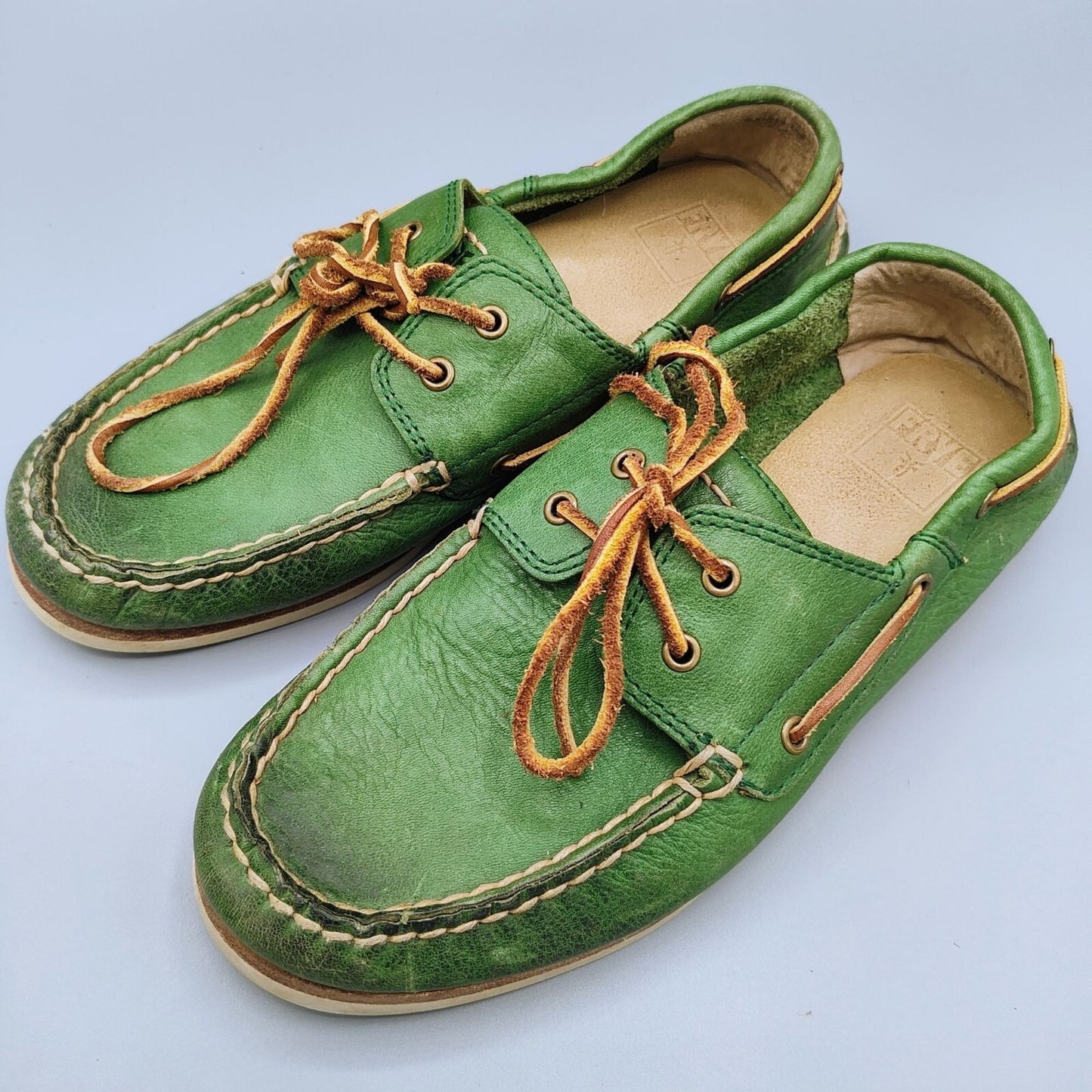 Frye "Sully" Boys Vibrant Green and Brown Leather Boat Shoes -90400 (Size 3)