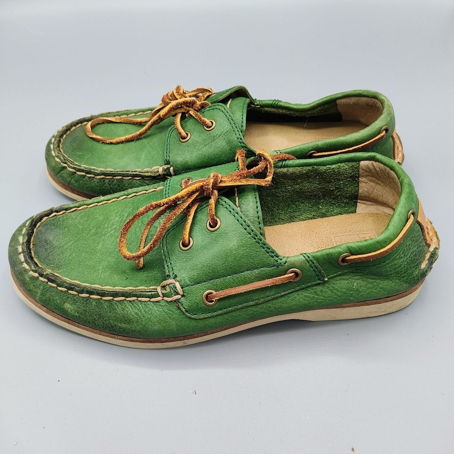 Frye "Sully" Boys Vibrant Green and Brown Leather Boat Shoes -90400 (Size 3)