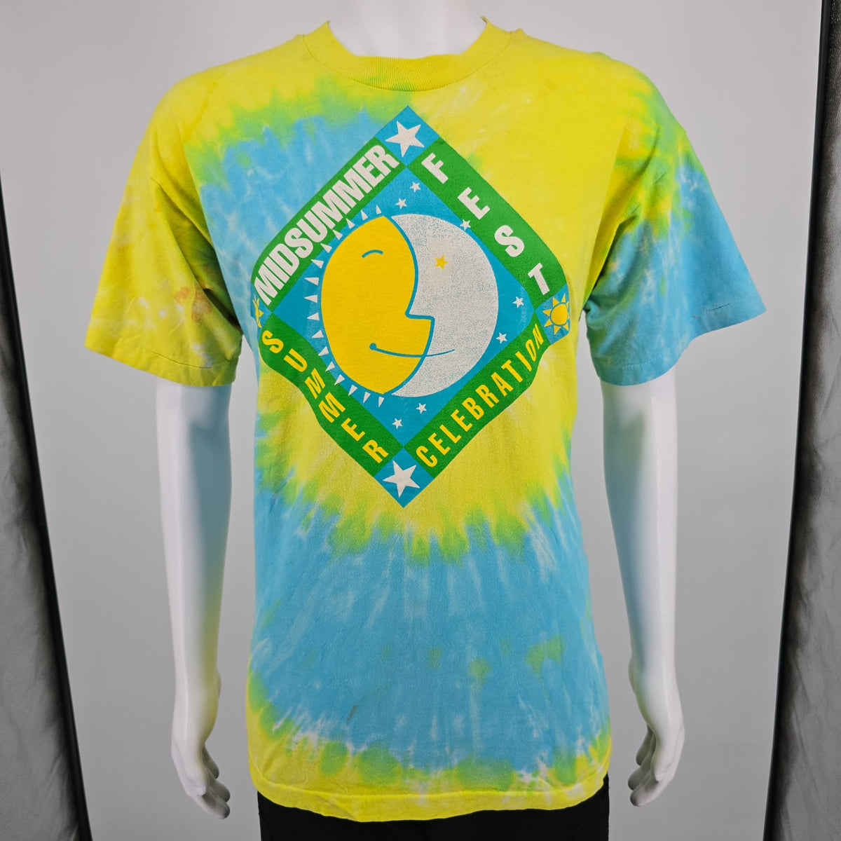 Vintage 1990s Tie-Dye Midsummer Fest Summer Celebration Sun/Moon T-Shirt (L/XL)