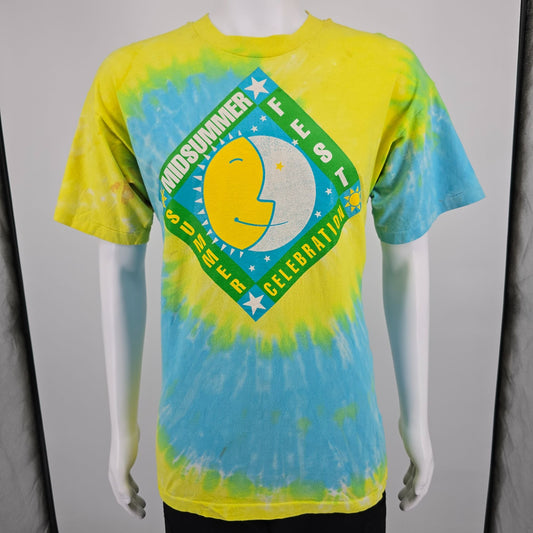 Vintage 1990s Tie-Dye Midsummer Fest Summer Celebration Sun/Moon T-Shirt (L/XL)
