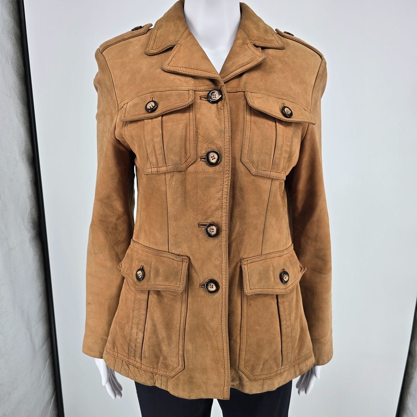 Distressed Vintage 1980s Georgetown Leather Design Leather Safari Jacket (S)