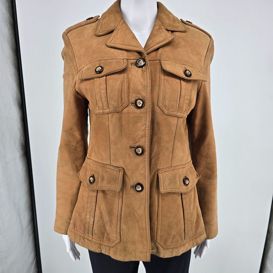 Distressed Vintage 1980s Georgetown Leather Design Leather Safari Jacket (S)