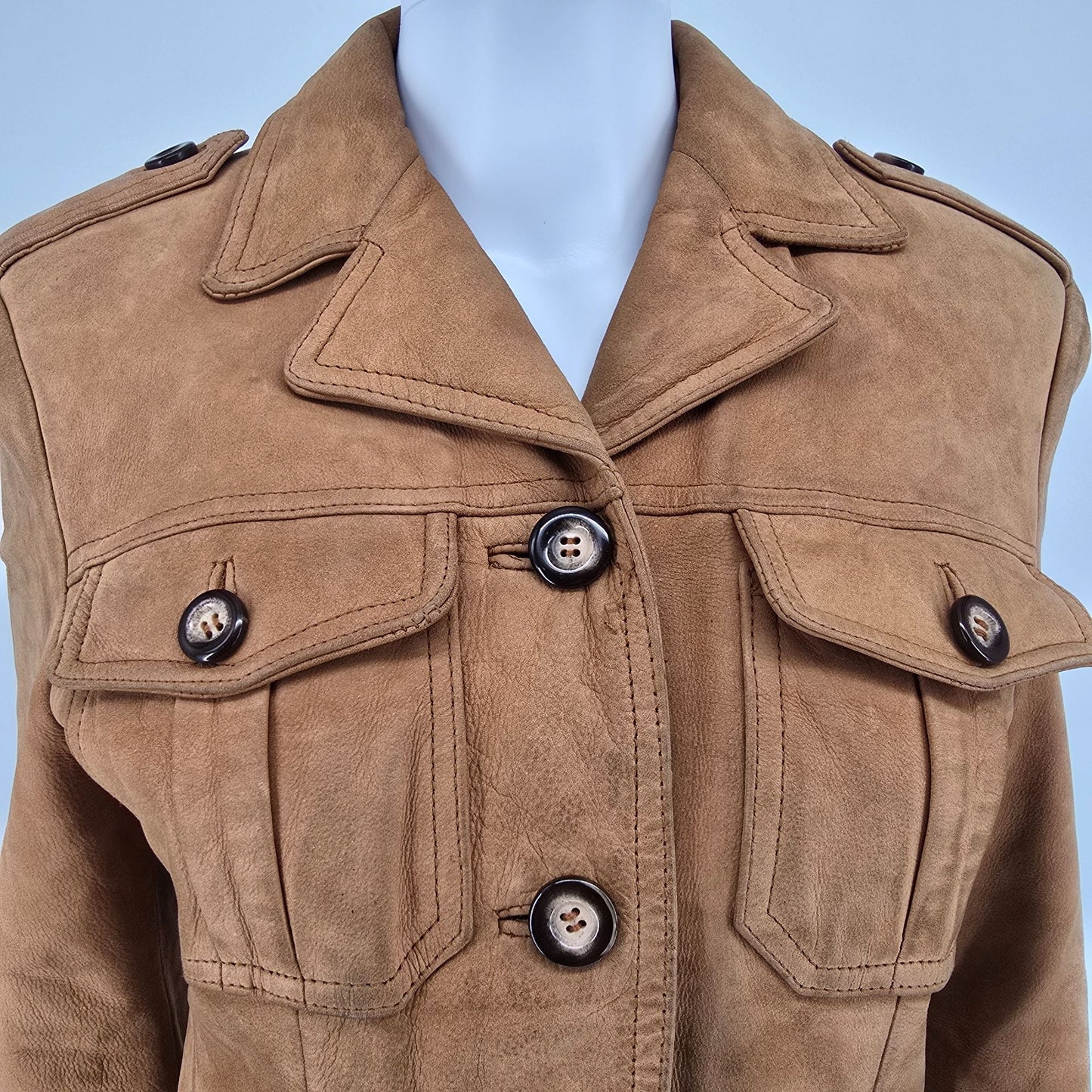 Distressed Vintage 1980s Georgetown Leather Design Leather Safari Jacket (S)