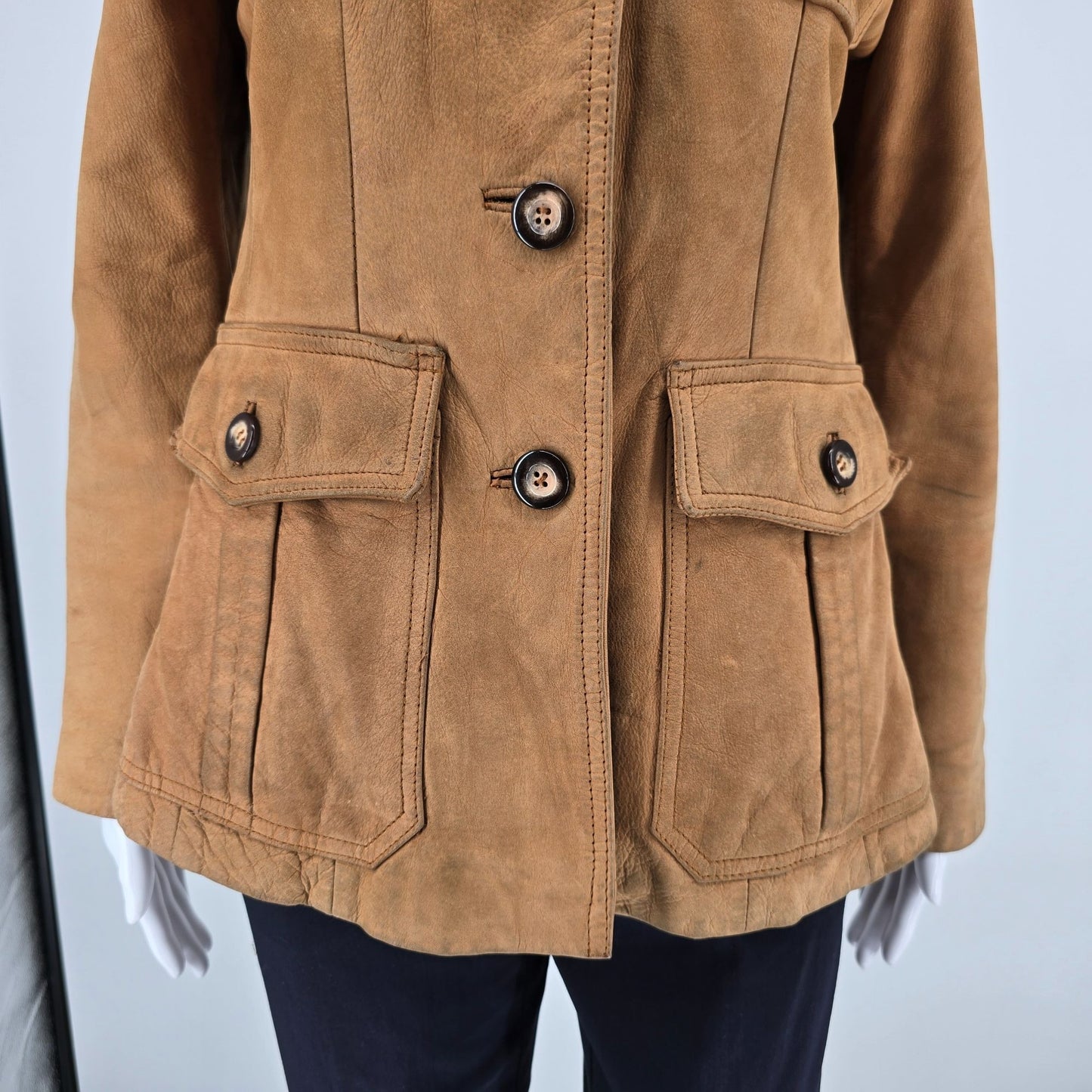 Distressed Vintage 1980s Georgetown Leather Design Leather Safari Jacket (S)