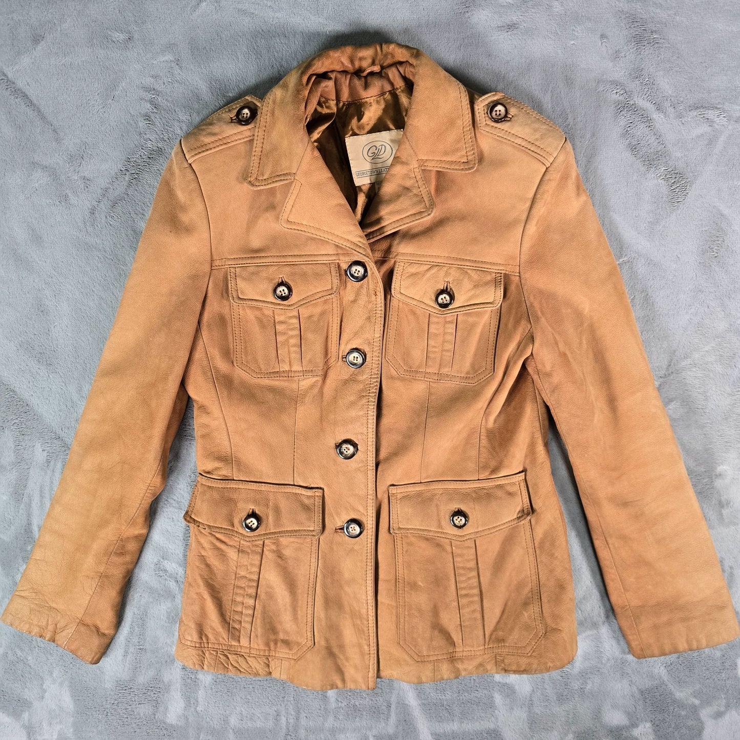 Distressed Vintage 1980s Georgetown Leather Design Leather Safari Jacket (S)