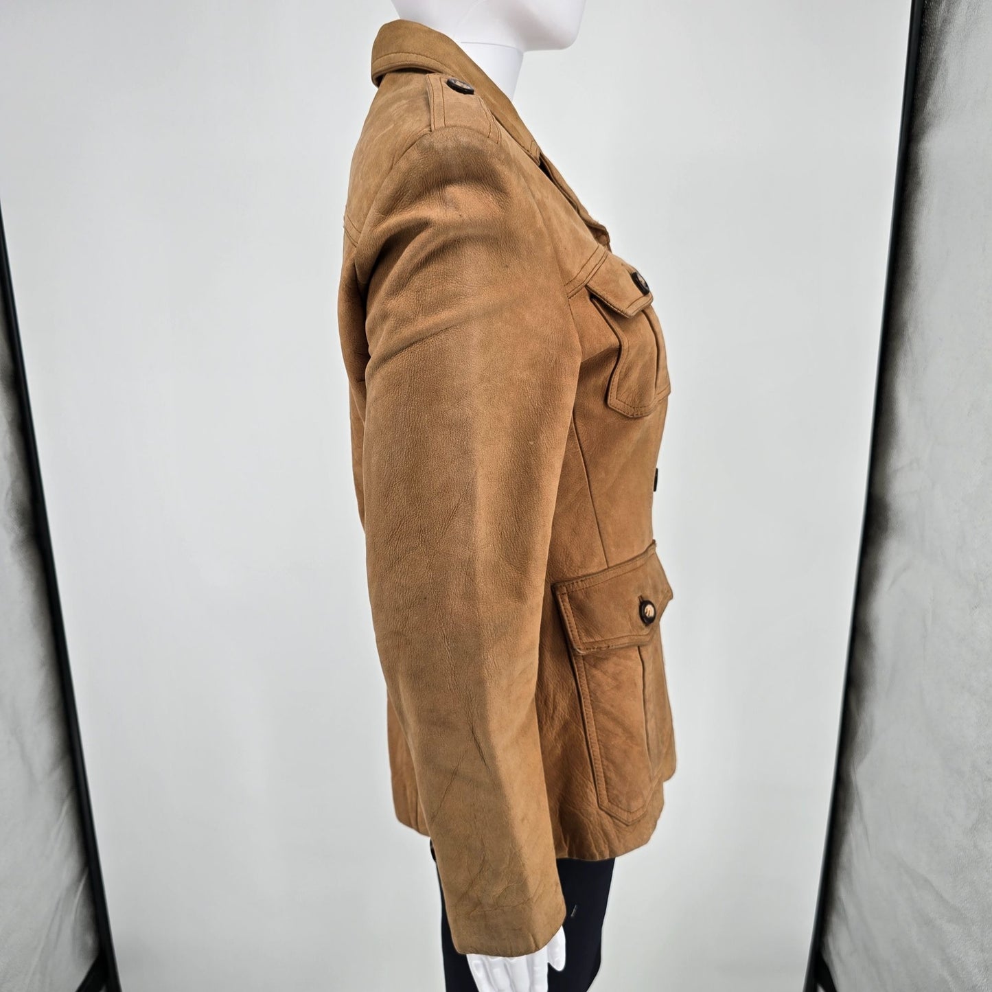 Distressed Vintage 1980s Georgetown Leather Design Leather Safari Jacket (S)