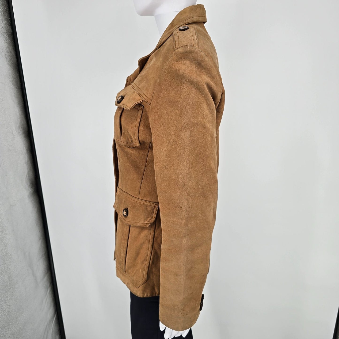 Distressed Vintage 1980s Georgetown Leather Design Leather Safari Jacket (S)