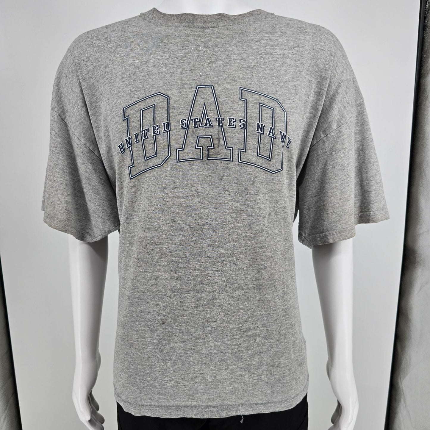 Vintage Y2K Soffe "United States Navy Dad" Heather Gray T-Shirt (2XL/3XL)