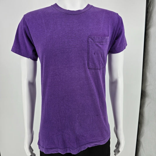 Distressed Vintage 1980s BVD Blank Faded Purple Selvedge Pocket T-Shirt (S/M)