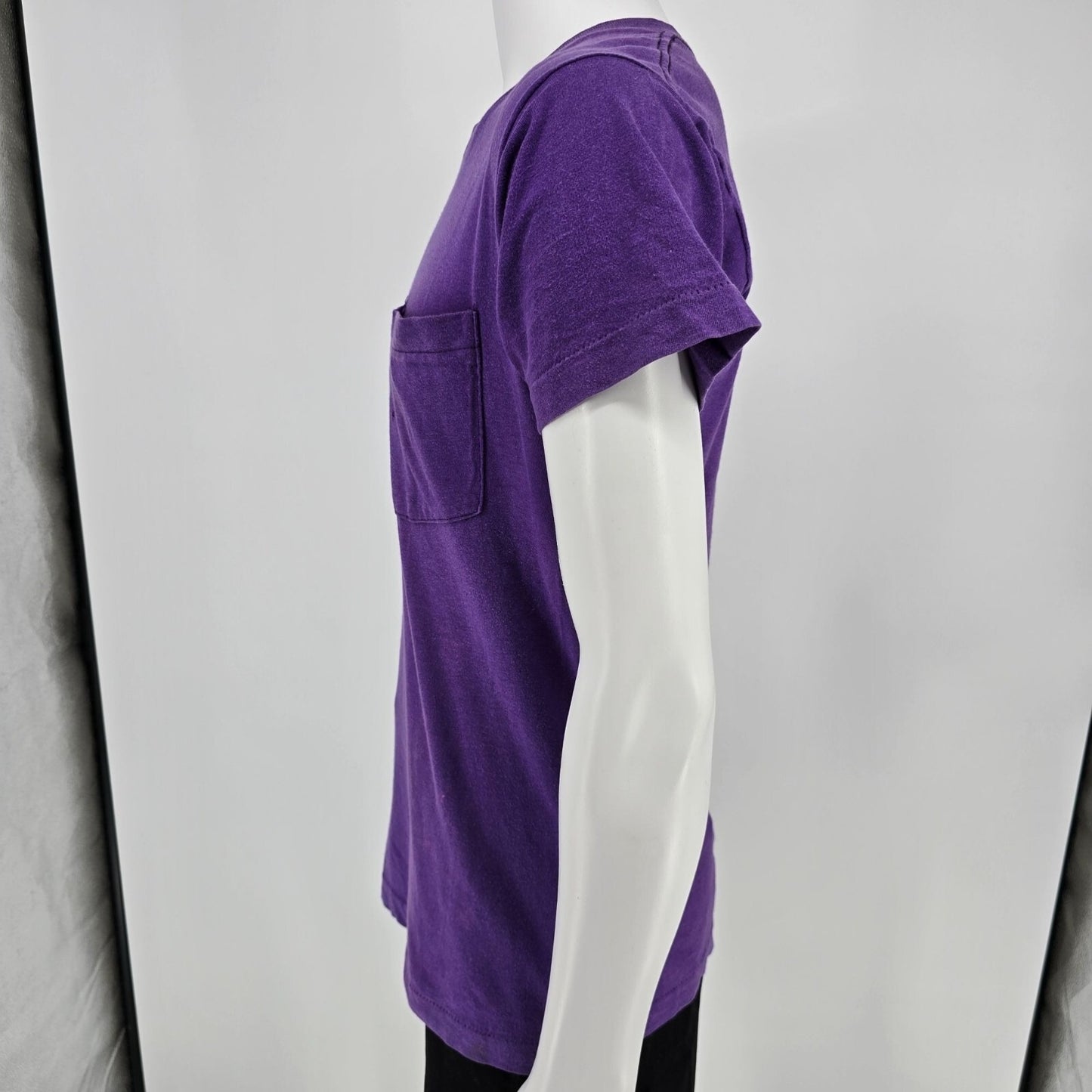 Distressed Vintage 1980s BVD Blank Faded Purple Selvedge Pocket T-Shirt (S/M)