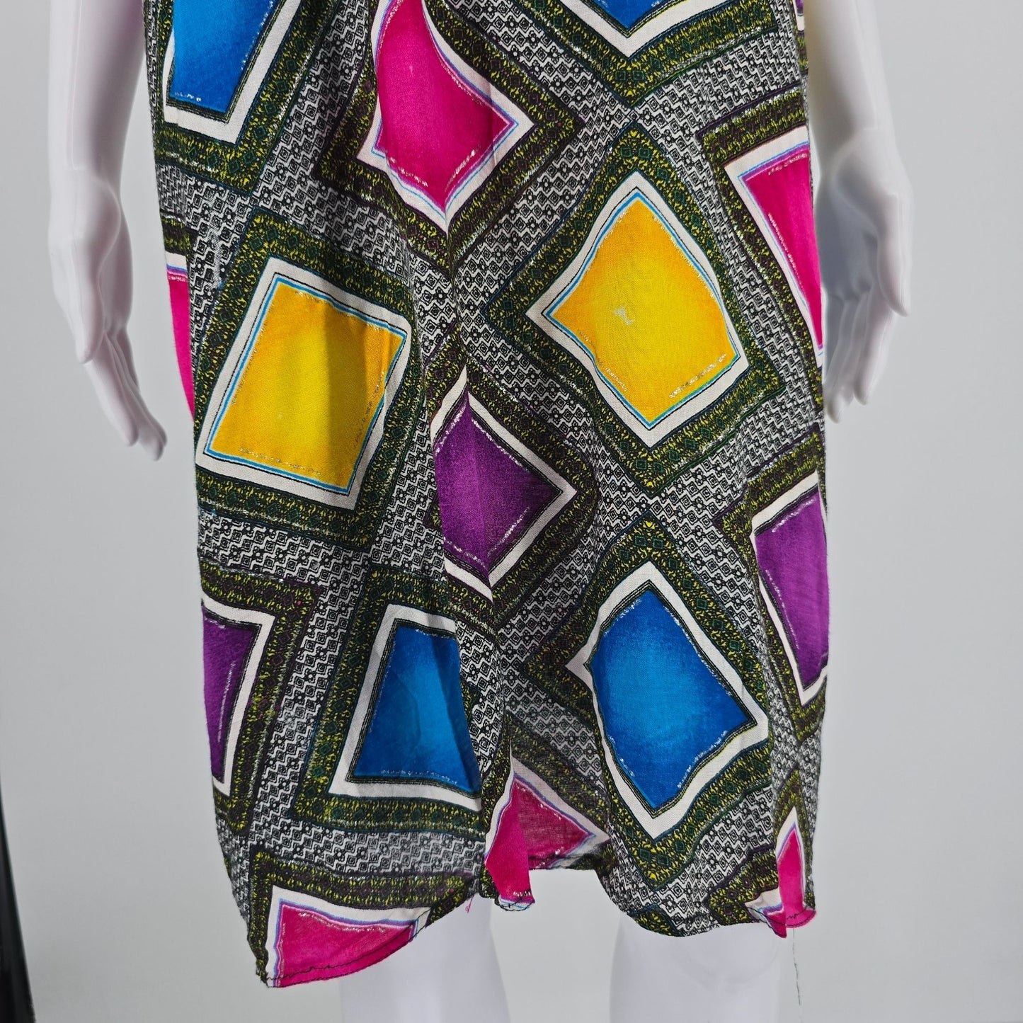 Vintage 1980s Geometric Print Glitter Paint Dolman Sleeve Caftan Dress (OS)