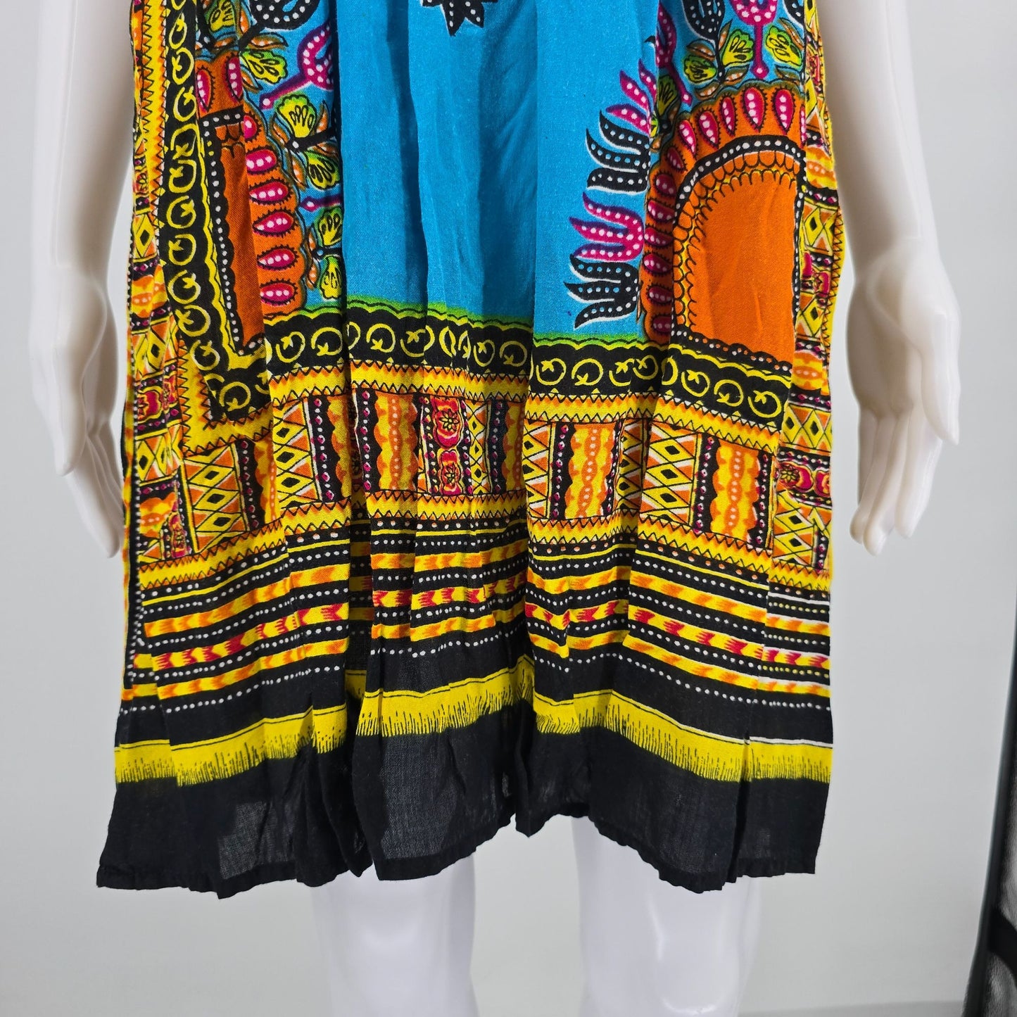 2010s Charming Charlie Dashki Print Smocked Boho Halter Dress (Free Size)