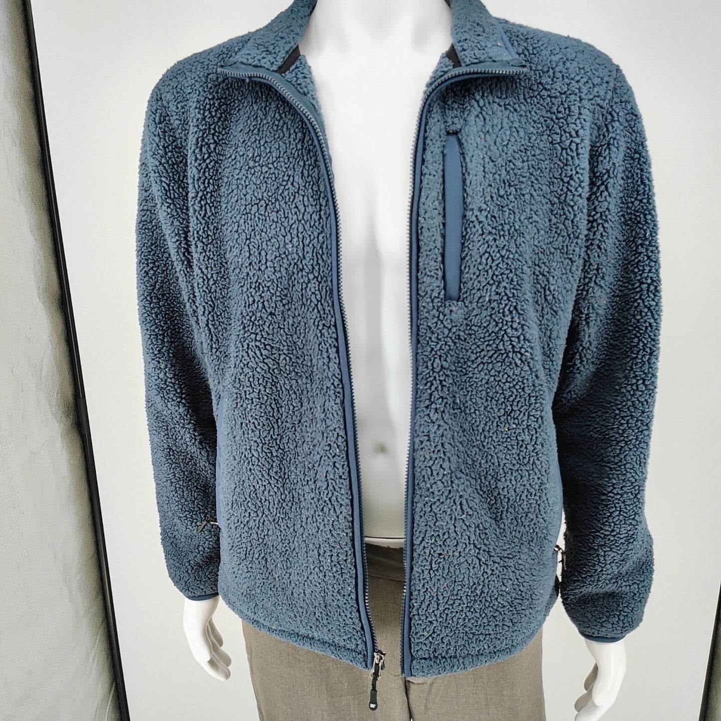 Mens 32 Degrees Heat Full-Zip Blue Polyester Sherpa Fleece Jacket (Small)