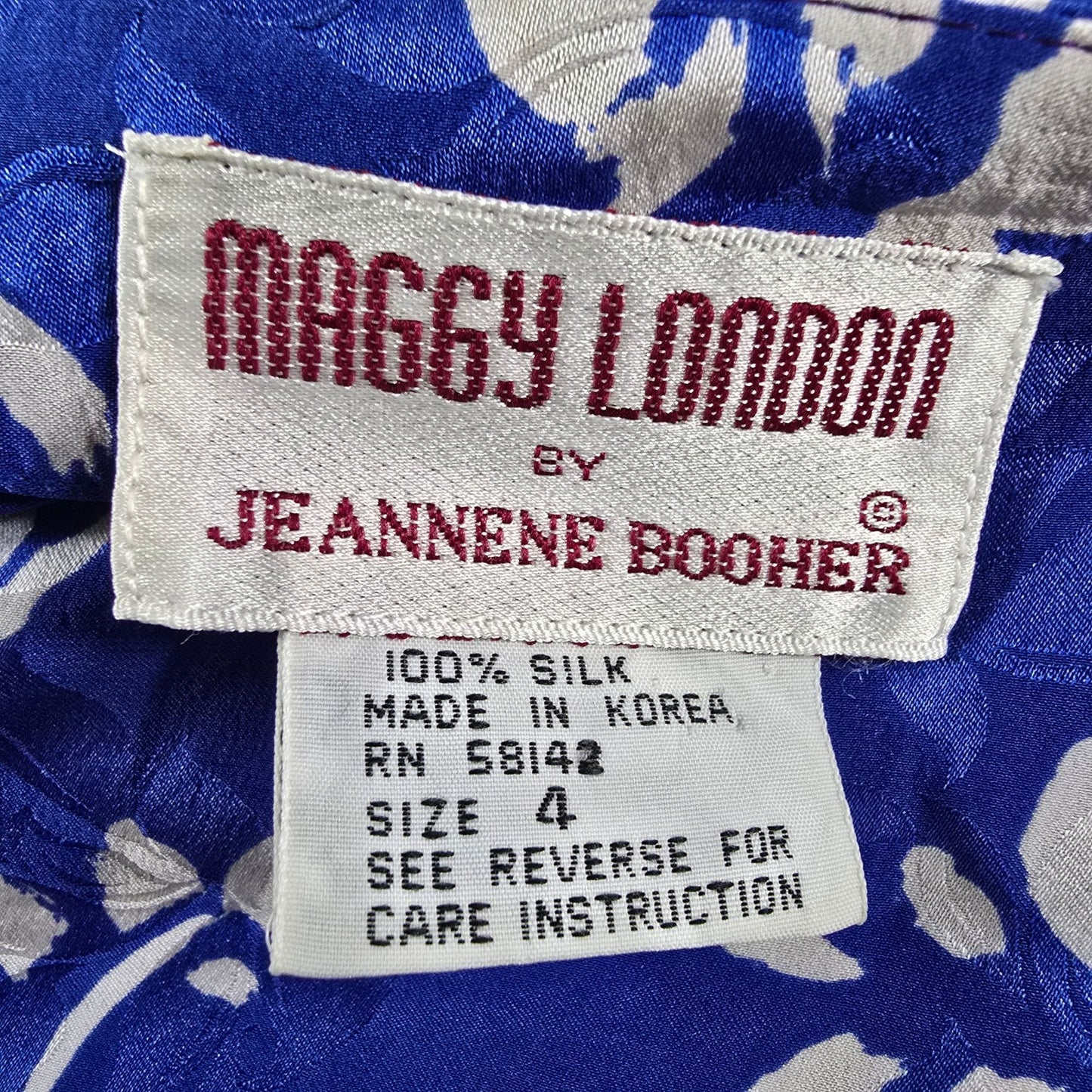 Vintage 1980s Maggy London Jeannene Booher Blue/White Floral Silk Dress (XS/S)