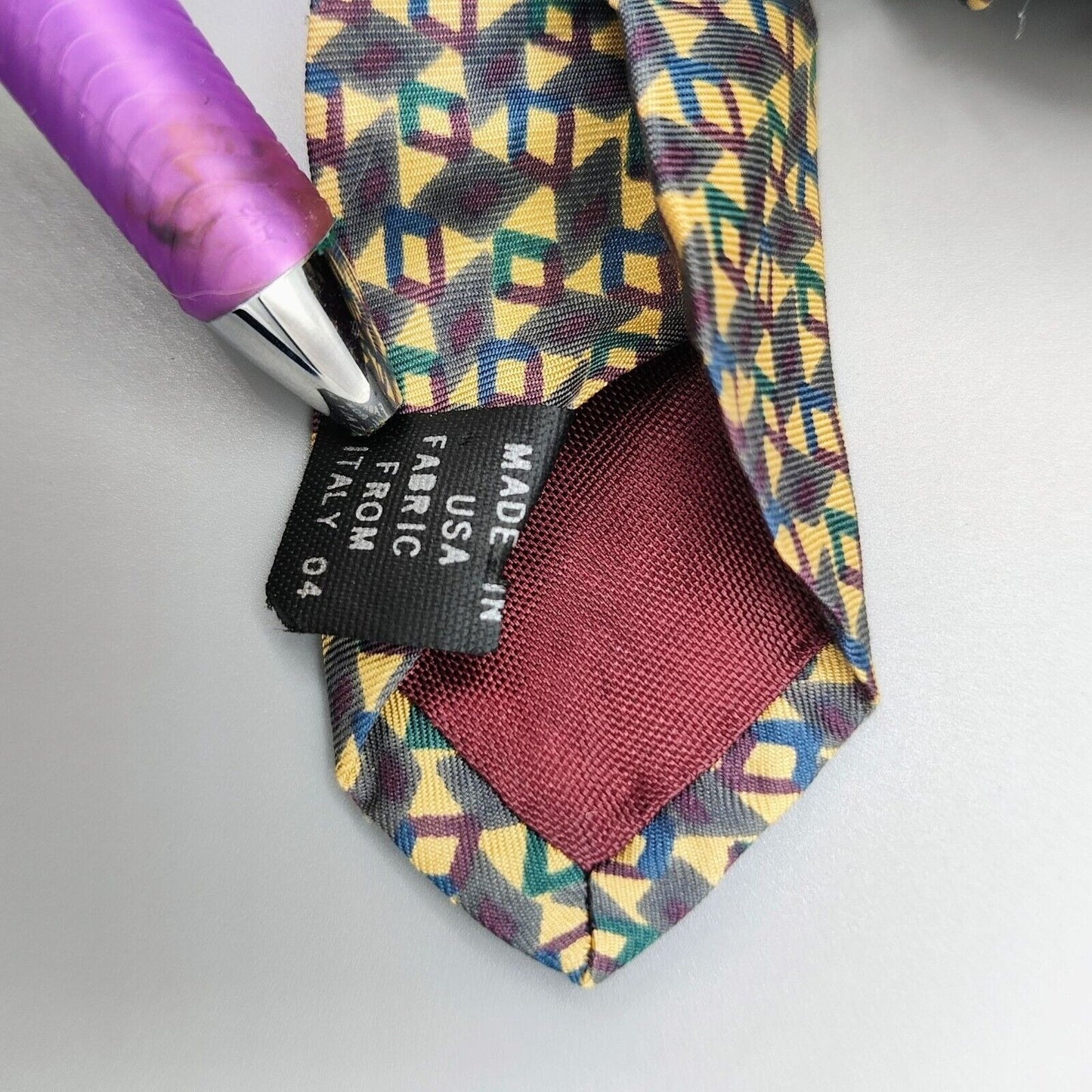Vintage Blair Made in USA Italian Fabric Geometric Pattern 100% Silk Necktie