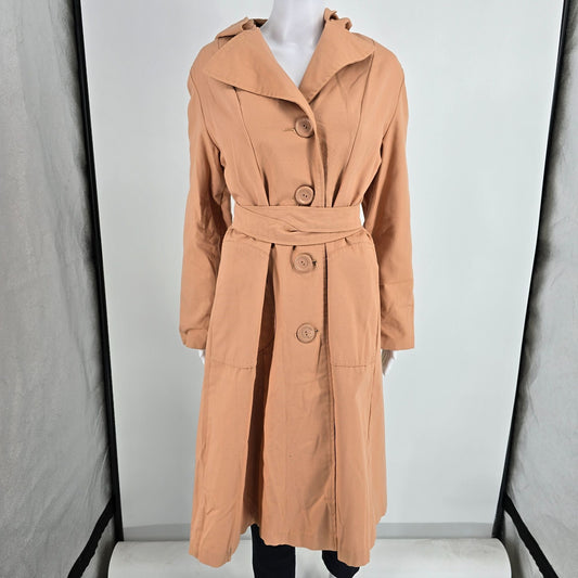 Vintage 1960s Unbranded Women's Peach Single-breasted Belted Trench Coat (M/L)