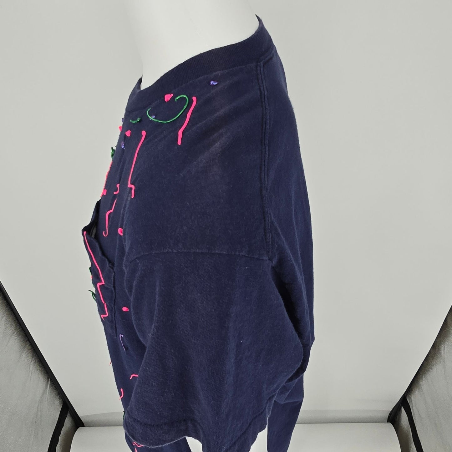 Vintage Late 1980s BVD Abstract Floral Neon Puff Paint Pocket T-Shirt (L/XL)