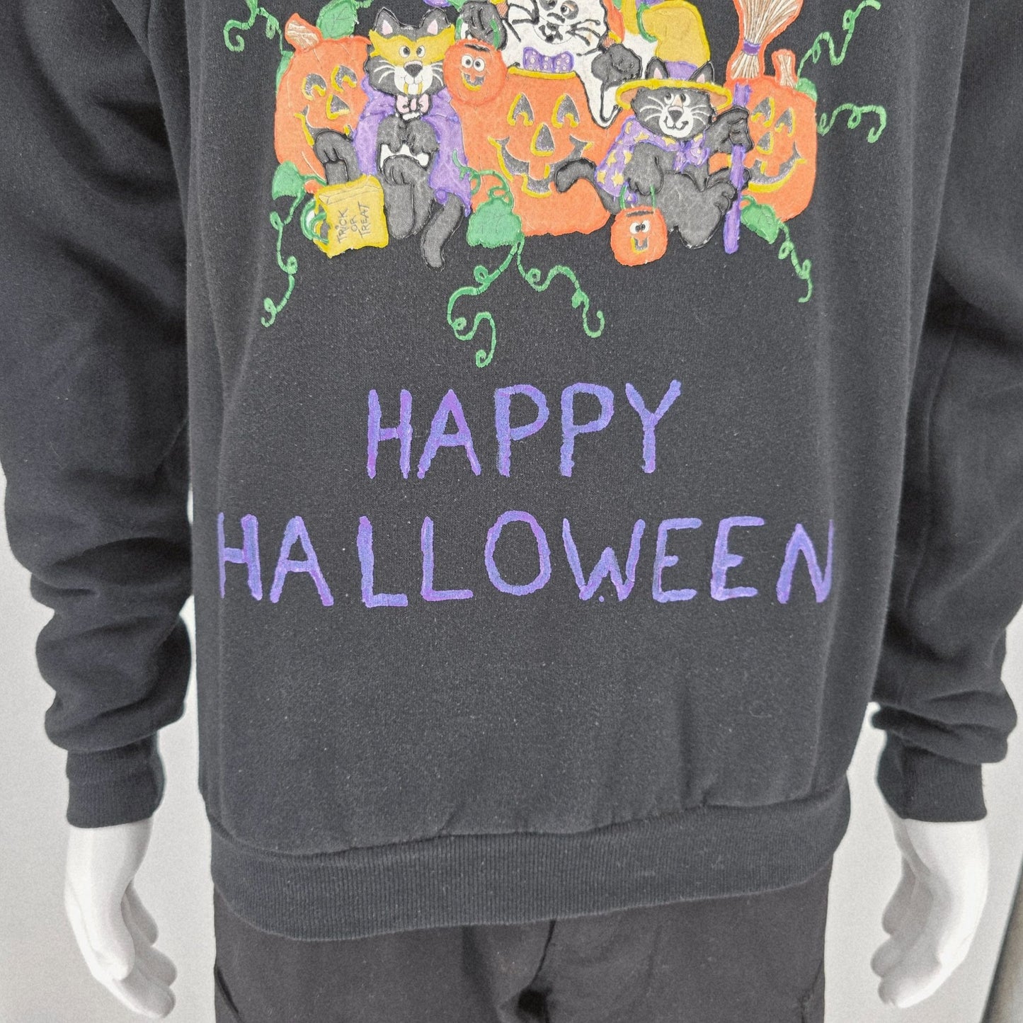 Vintage 1990s Jerzees "Boo!" Happy Halloween Cats and Pumpkins Sweatshirt (L)