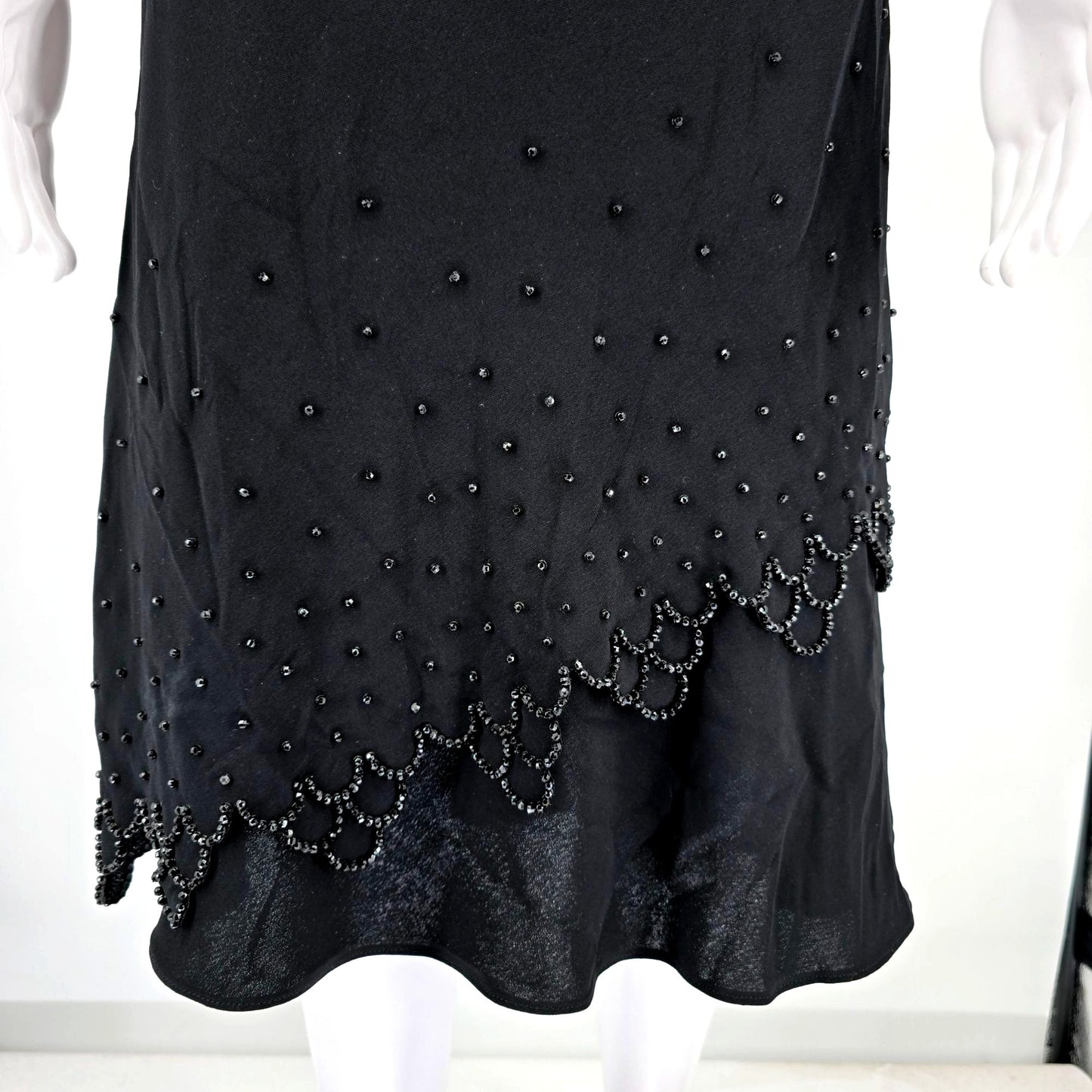 Vintage Y2K S.L. Fashions Made in USA Black Scalloped Hem Cocktail Dress (8/M)