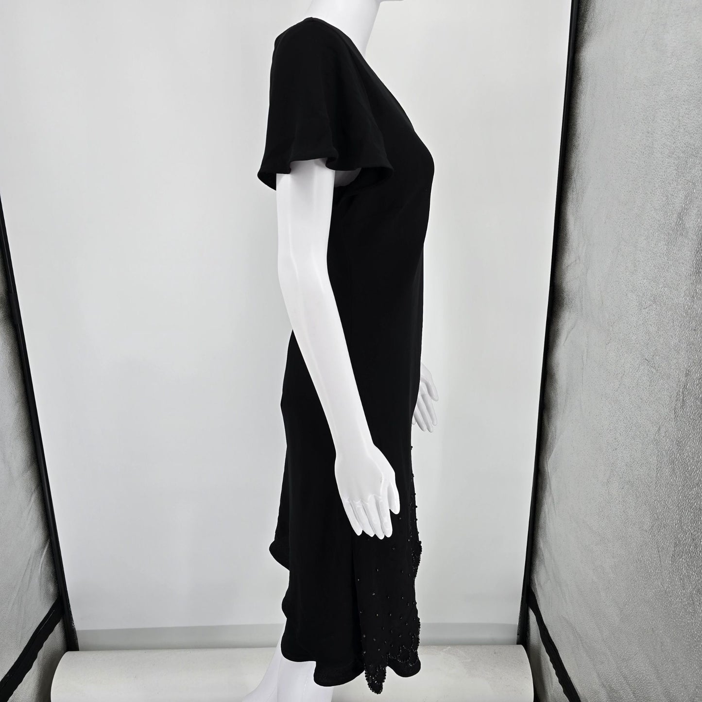 Vintage Y2K S.L. Fashions Made in USA Black Scalloped Hem Cocktail Dress (8/M)