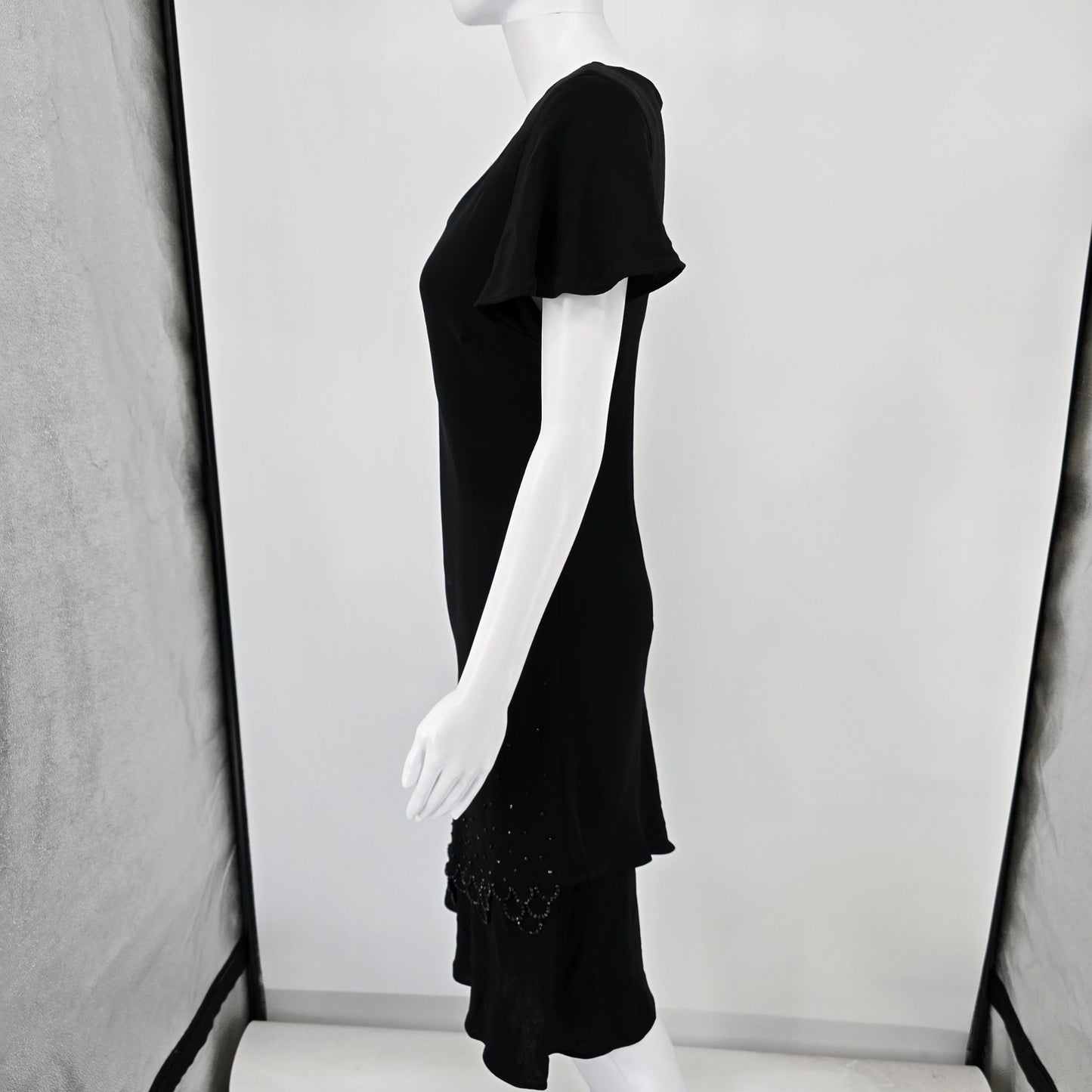Vintage Y2K S.L. Fashions Made in USA Black Scalloped Hem Cocktail Dress (8/M)