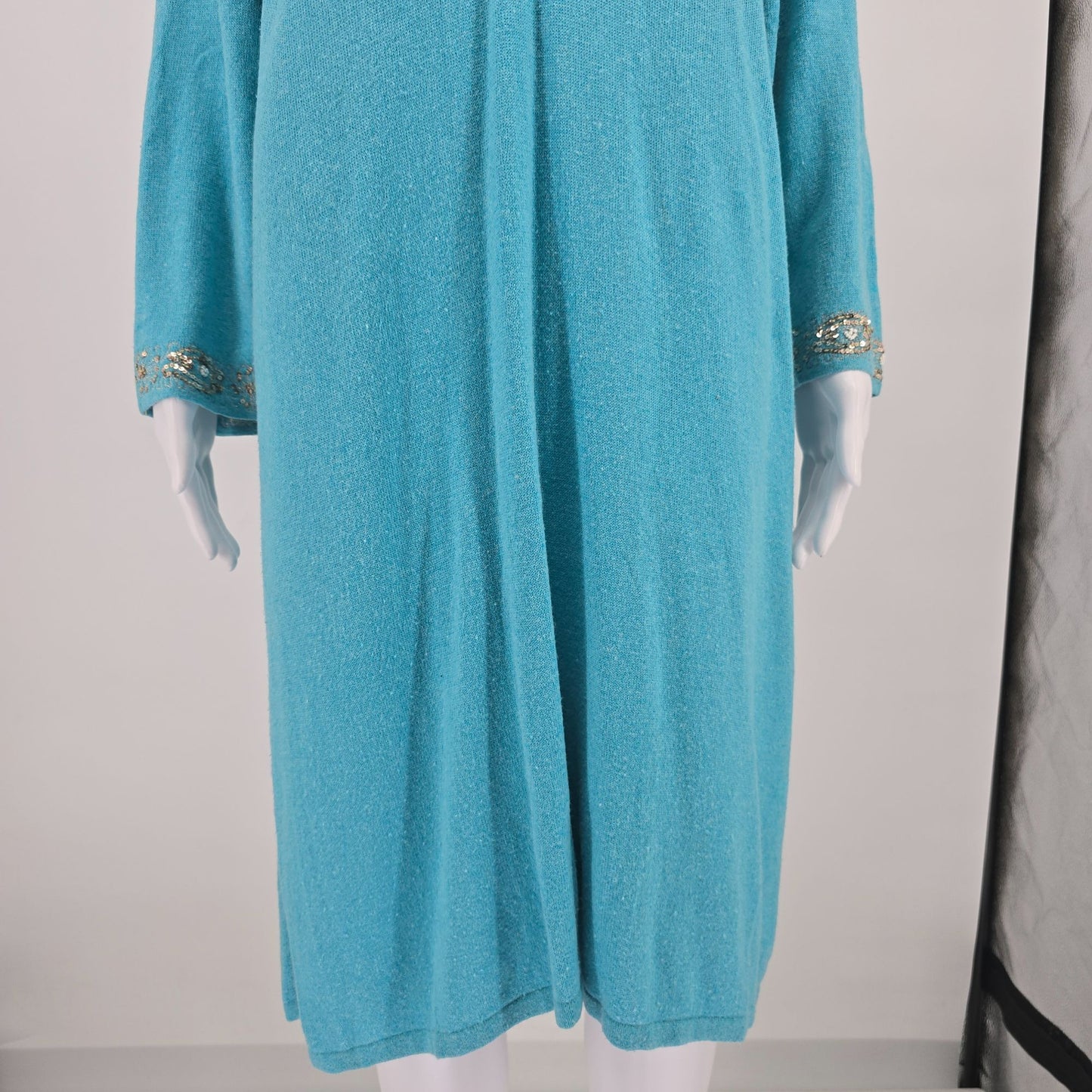 Vintage Y2K Bloomingdale's Turquoise Cashmere/Silk Sequined Tunic Dress (XL)