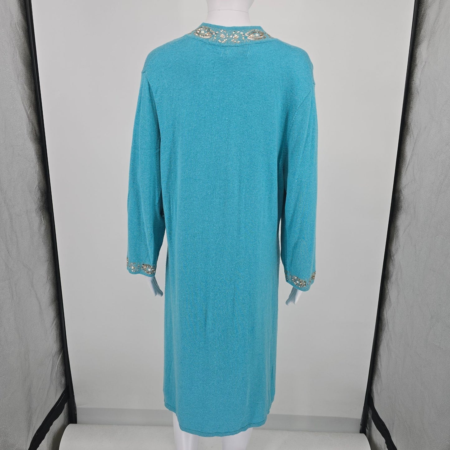 Vintage Y2K Bloomingdale's Turquoise Cashmere/Silk Sequined Tunic Dress (XL)