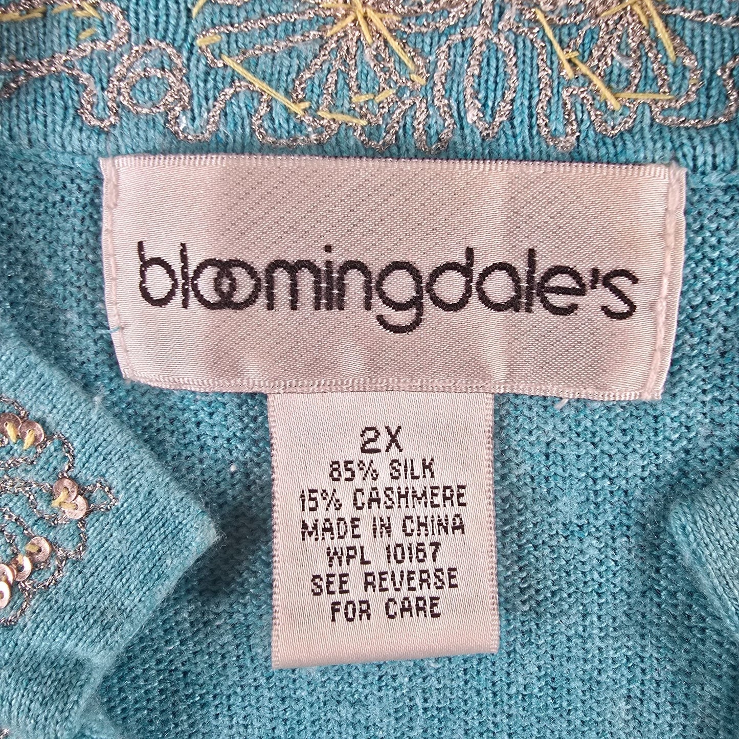 Vintage Y2K Bloomingdale's Turquoise Cashmere/Silk Sequined Tunic Dress (XL)