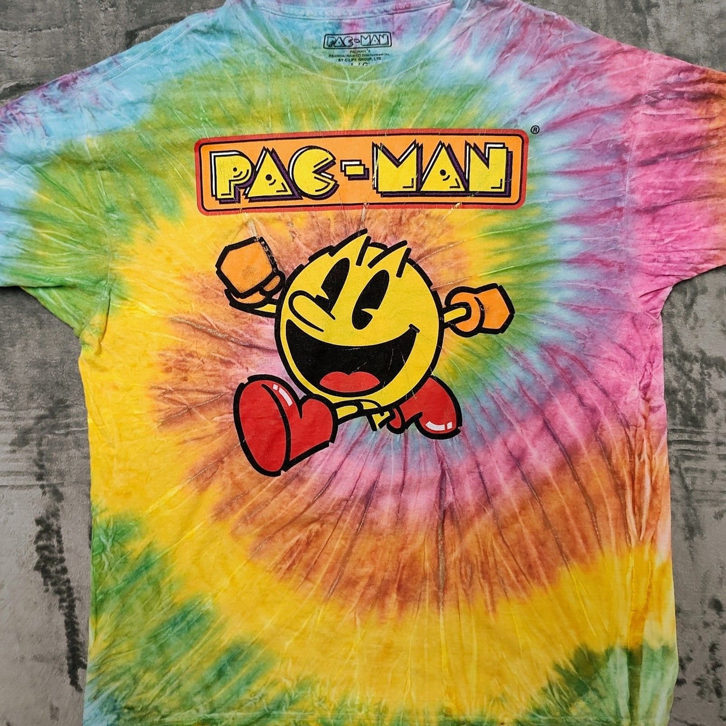 Pac-Man Spiral Rainbow Tie-dye Graphic T-Shirt (Large)
