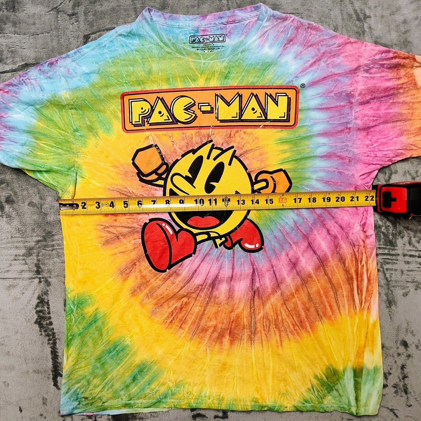 Pac-Man Spiral Rainbow Tie-dye Graphic T-Shirt (Large)