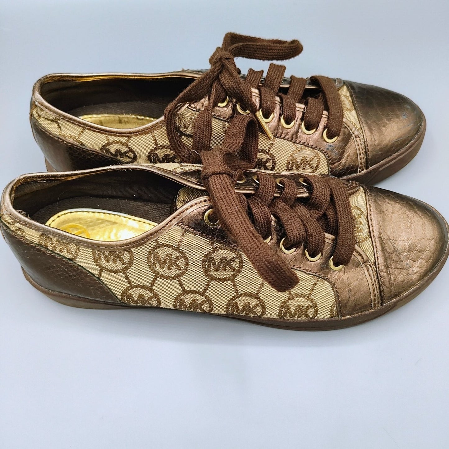 Michael Kors Women's Bronze/Tan Monogram Leather and Canvas Sneakers (Size 10M)