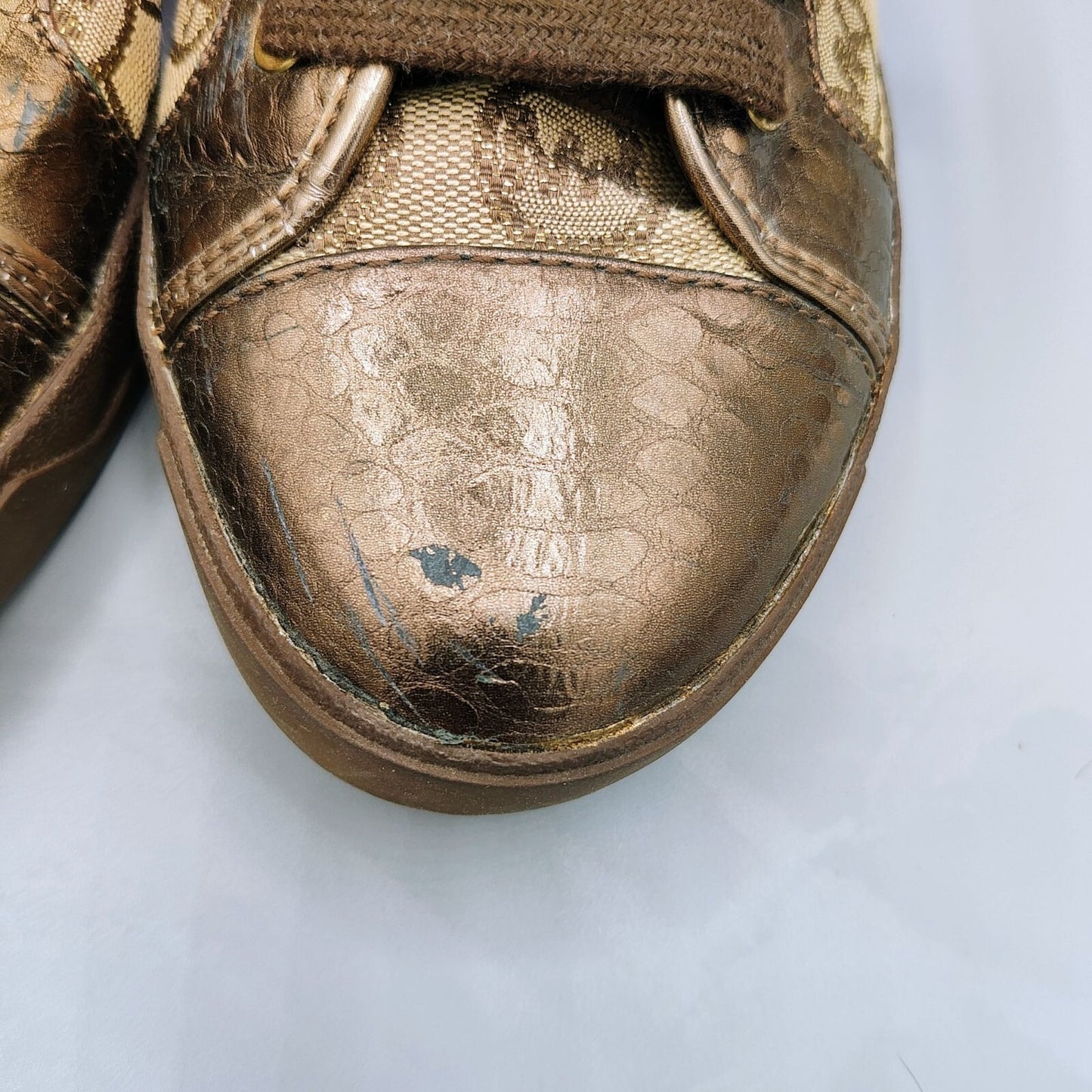 Michael Kors Women's Bronze/Tan Monogram Leather and Canvas Sneakers (Size 10M)