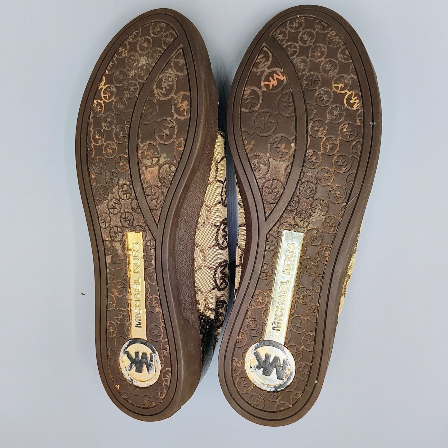 Michael Kors Women's Bronze/Tan Monogram Leather and Canvas Sneakers (Size 10M)