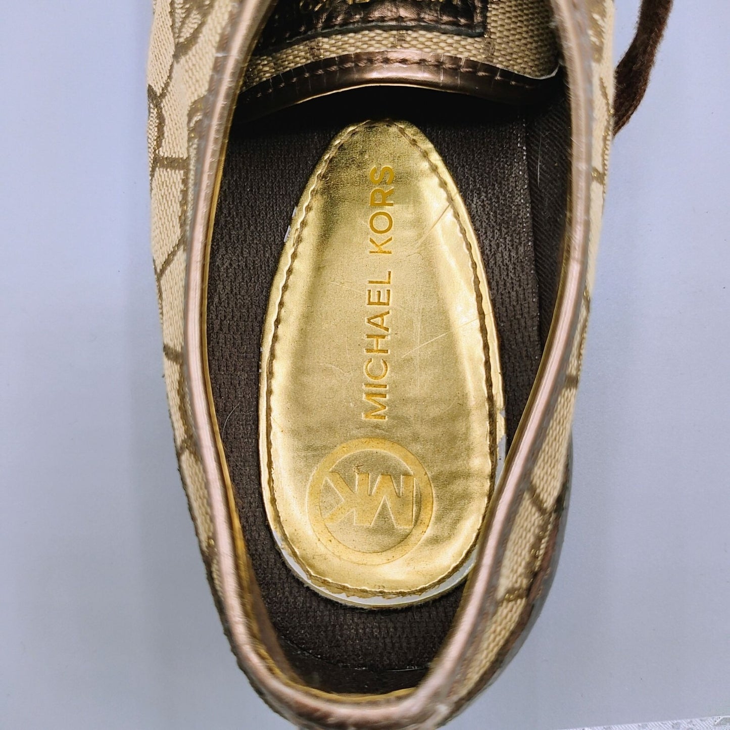 Michael Kors Women's Bronze/Tan Monogram Leather and Canvas Sneakers (Size 10M)