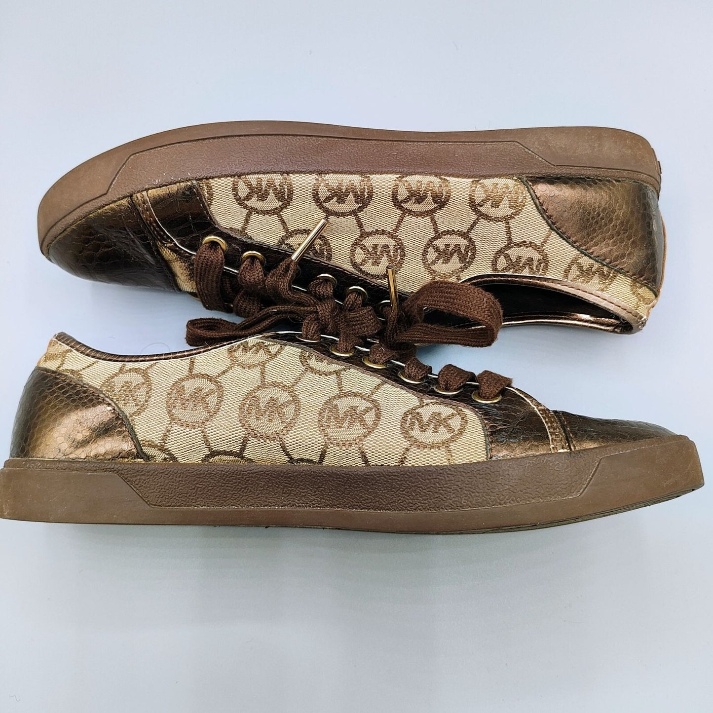 Michael Kors Women's Bronze/Tan Monogram Leather and Canvas Sneakers (Size 10M)