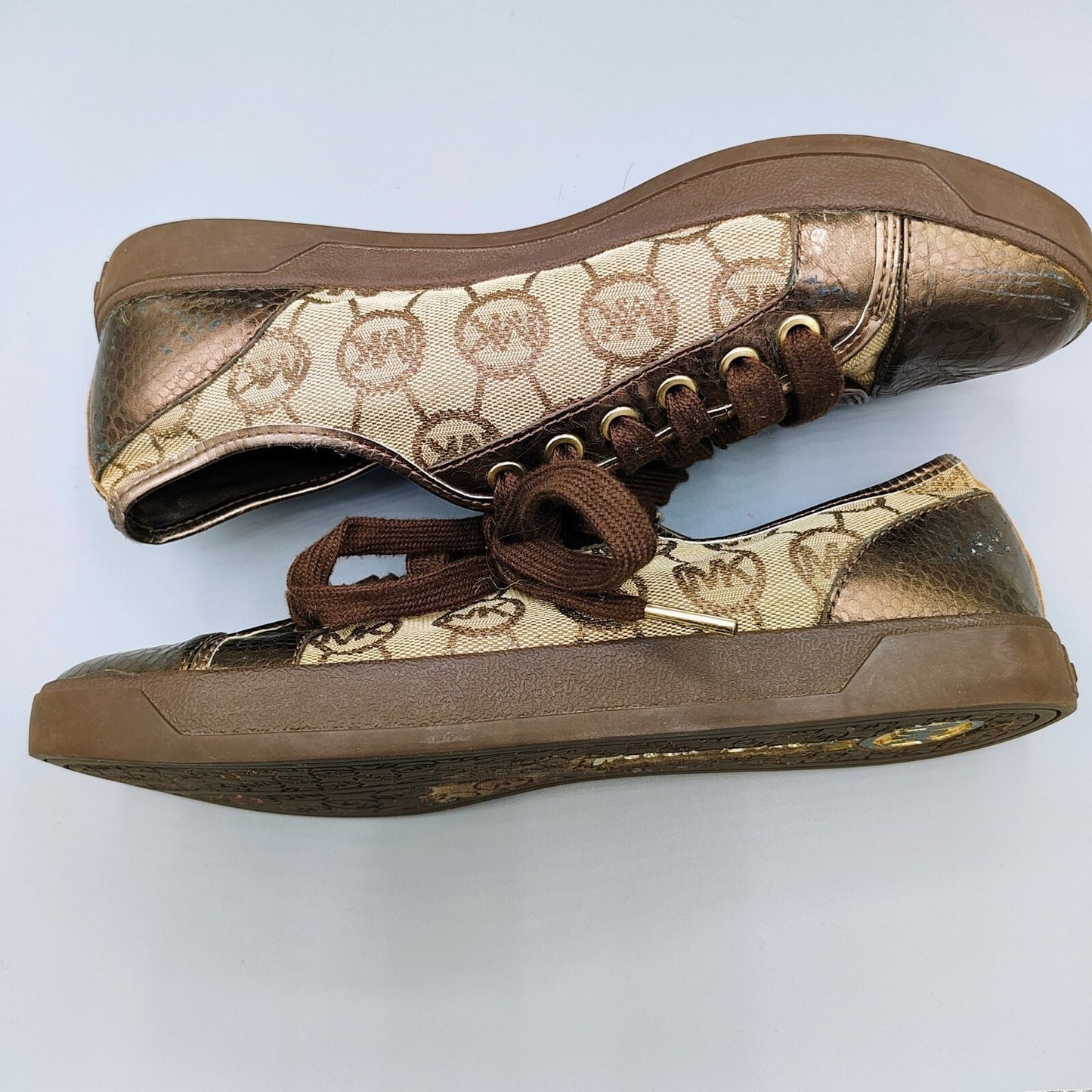 Michael Kors Women's Bronze/Tan Monogram Leather and Canvas Sneakers (Size 10M)