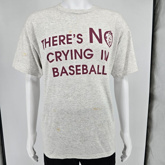Distressed 1990s Oneita "There's No Crying in Baseball" Gray T-Shirt (XL)