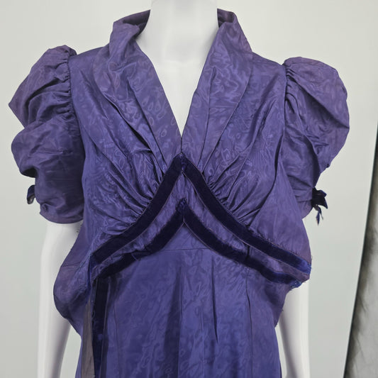 Vintage 1930s Royal Purple Moire Taffeta Evening Gown Dress (M) *Damaged