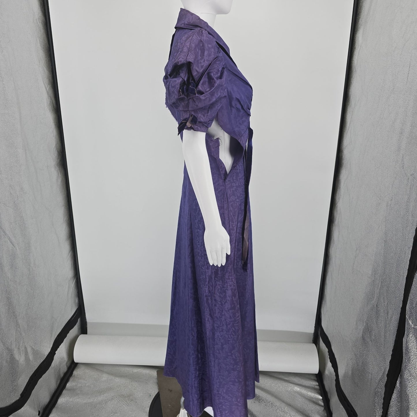Vintage 1930s Royal Purple Moire Taffeta Evening Gown Dress (M) *Damaged