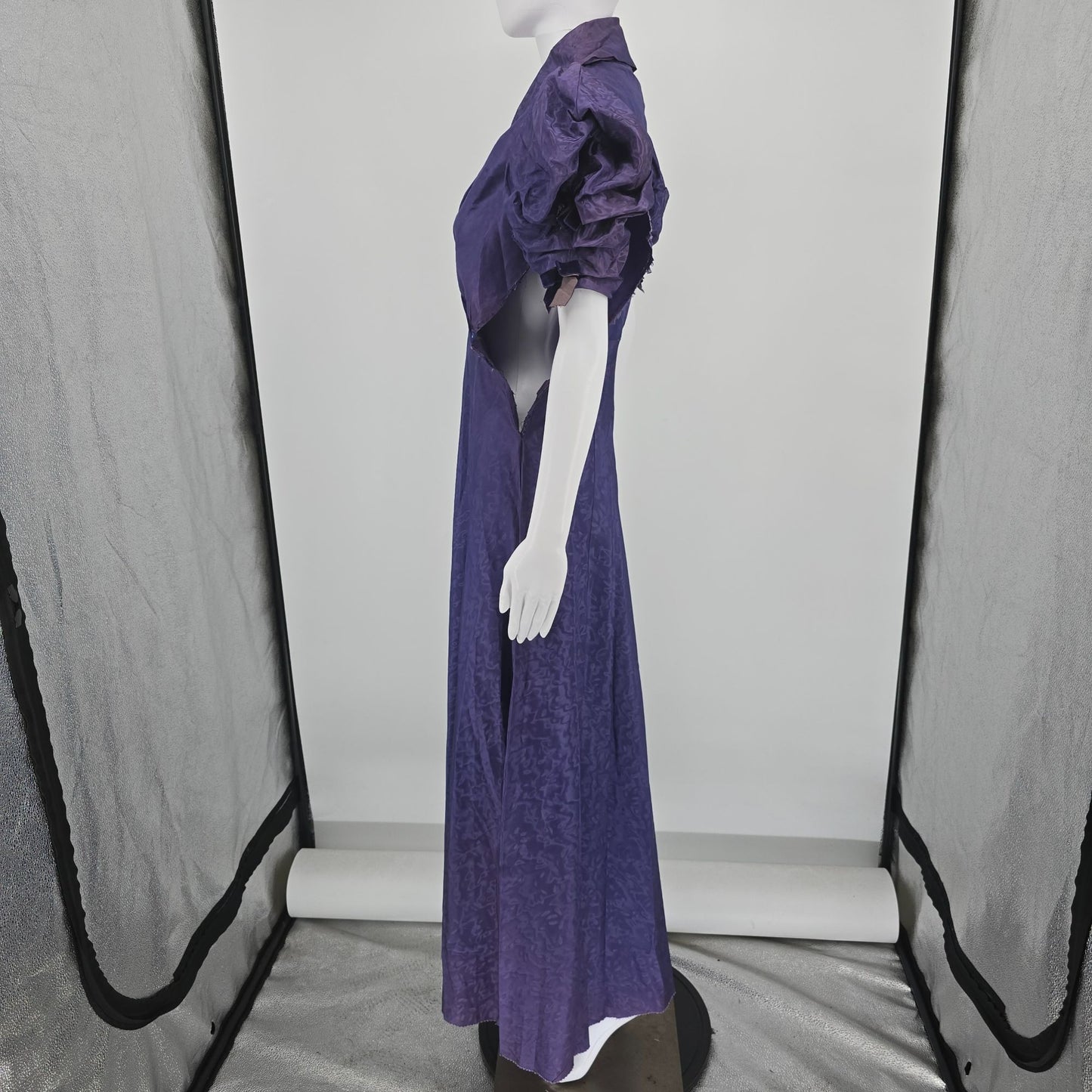Vintage 1930s Royal Purple Moire Taffeta Evening Gown Dress (M) *Damaged